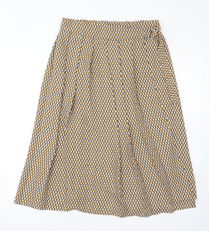 Marks and Spencer Womens Yellow Geometric Polyester A-Line Skirt Size 12 Button