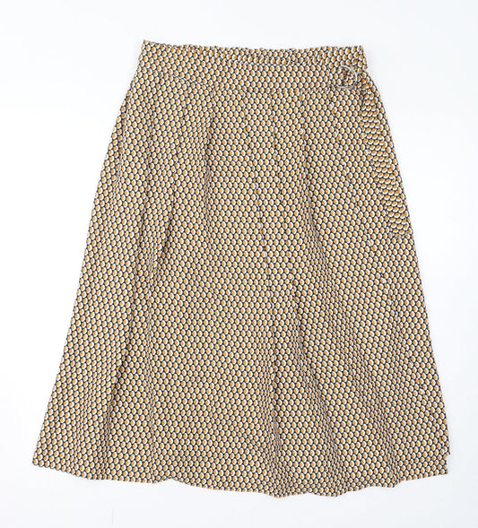 Marks and Spencer Womens Yellow Geometric Polyester A-Line Skirt Size 12 Button