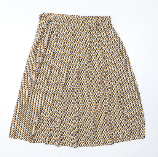 Marks and Spencer Womens Yellow Geometric Polyester A-Line Skirt Size 12 Button