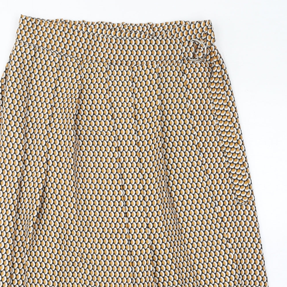 Marks and Spencer Womens Yellow Geometric Polyester A-Line Skirt Size 12 Button
