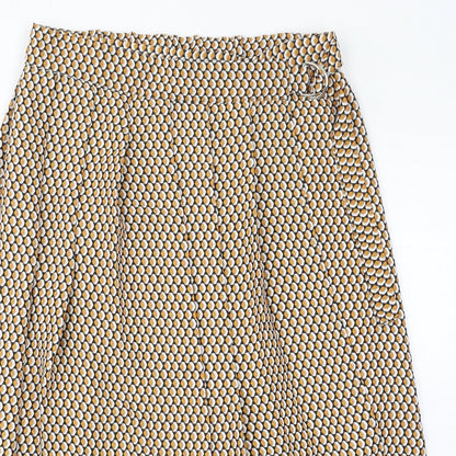 Marks and Spencer Womens Yellow Geometric Polyester A-Line Skirt Size 12 Button