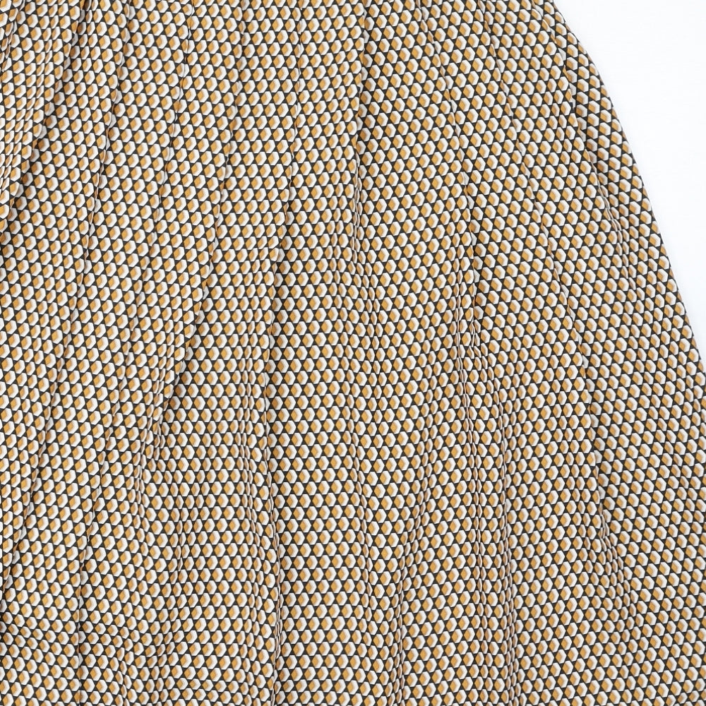Marks and Spencer Womens Yellow Geometric Polyester A-Line Skirt Size 12 Button