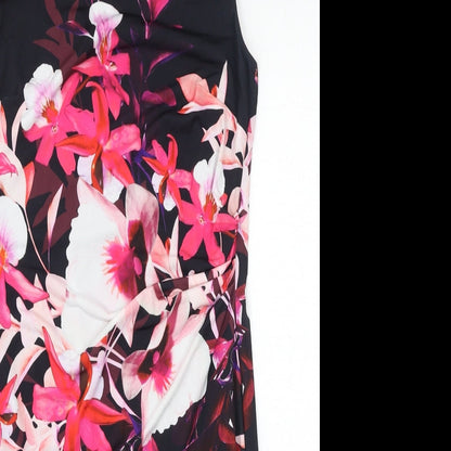Roman Womens Black Polyester Sheath Size 12 Boat Neck Pullover - Flower Graphic Print