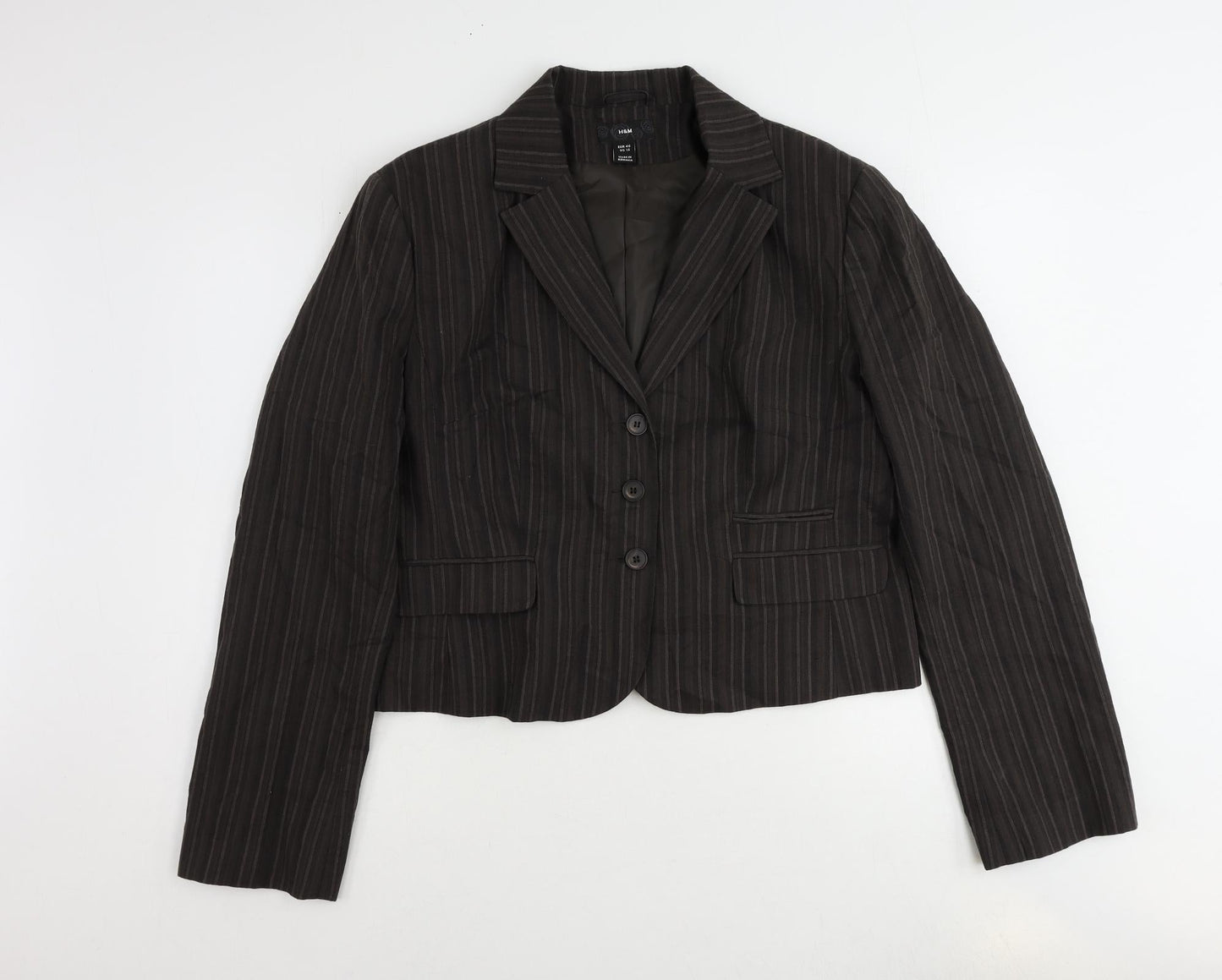 H&M Womens Brown Striped Cotton Jacket Blazer Size 18