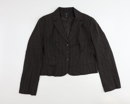 H&M Womens Brown Striped Cotton Jacket Blazer Size 18