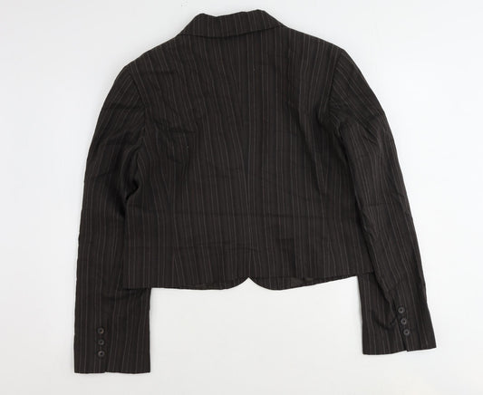 H&M Womens Brown Striped Cotton Jacket Blazer Size 18