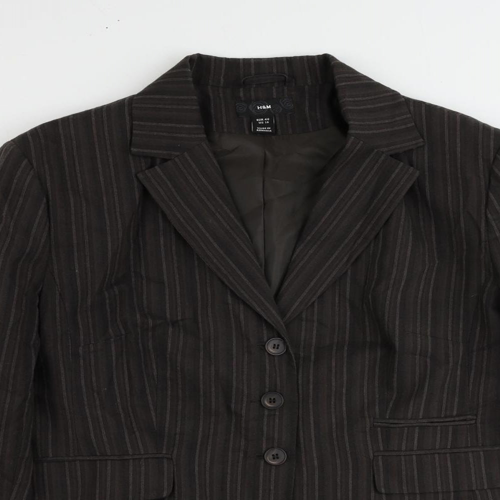 H&M Womens Brown Striped Cotton Jacket Blazer Size 18