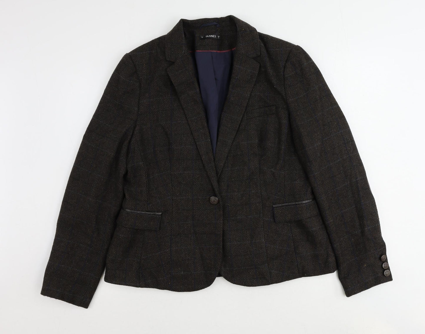 Dunnes Stores Womens Brown Plaid Polyester Jacket Suit Jacket Size 16