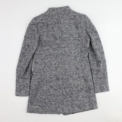 Zara Womens Blue Overcoat Coat Size L Snap