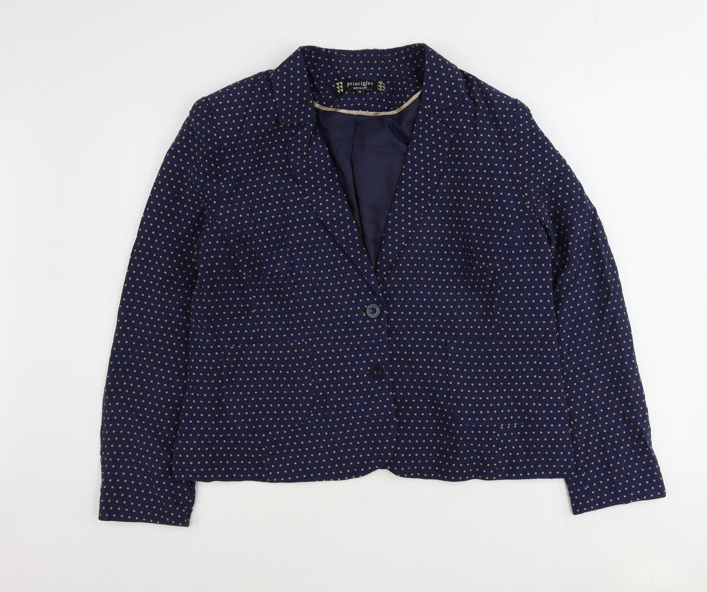 Principles Womens Blue Polka Dot Jacket Blazer Size 18 Button