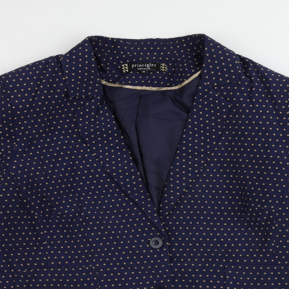 Principles Womens Blue Polka Dot Jacket Blazer Size 18 Button