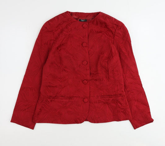 Damart Womens Red Floral Jacket Blazer Size 14 Button