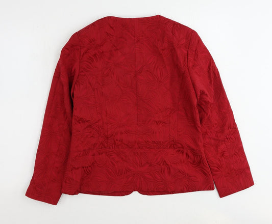 Damart Womens Red Floral Jacket Blazer Size 14 Button