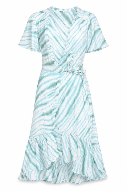 Per Una Womens Green Geometric Viscose Wrap Dress Size 6 V-Neck Button