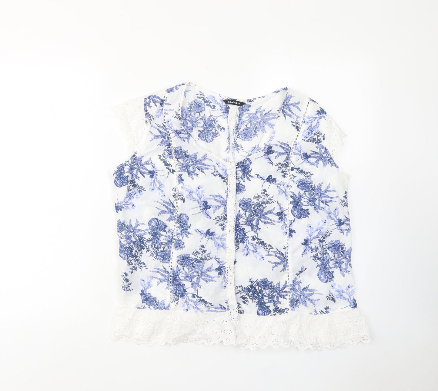 Womens UK Size 12 Roman Blue Basic Button-Up