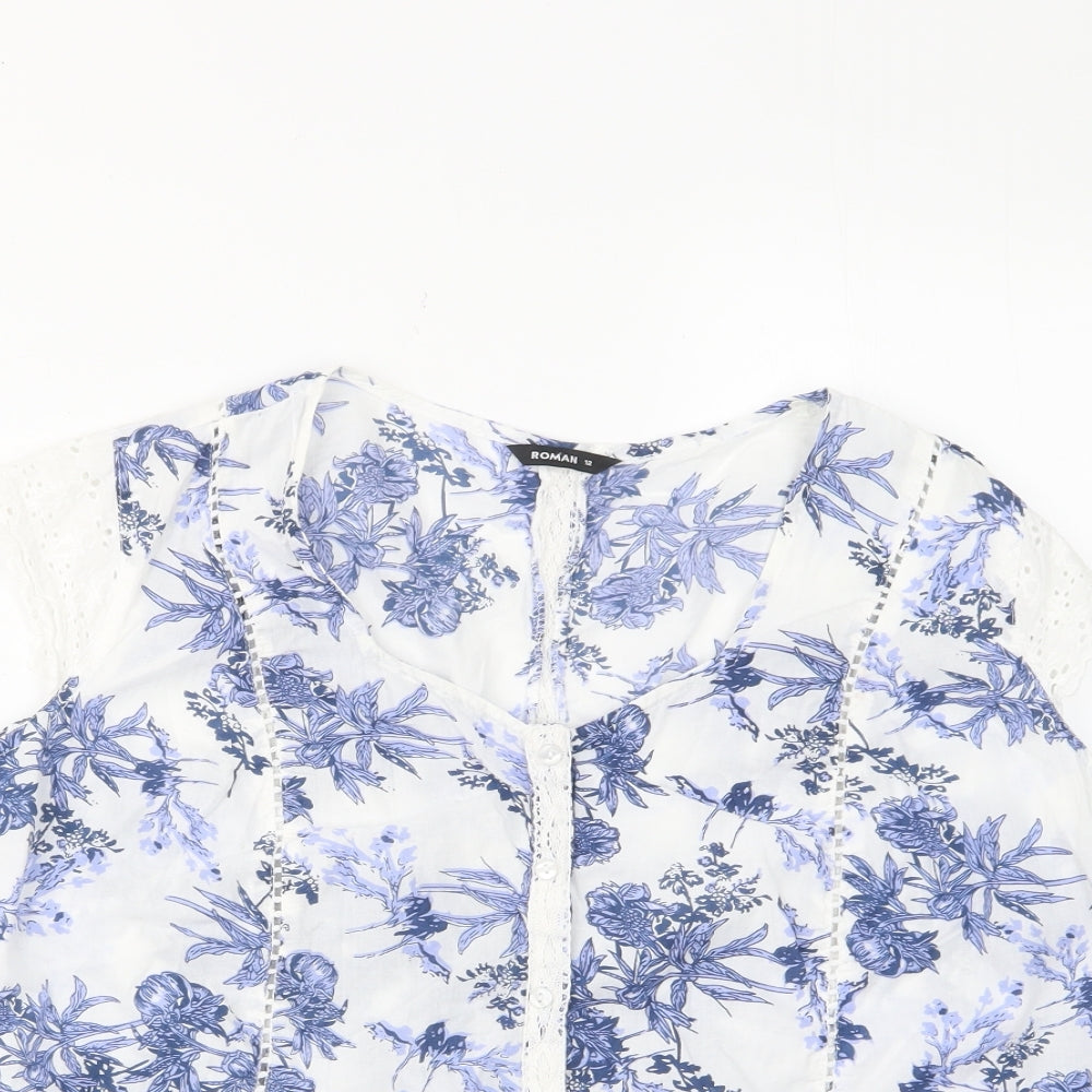 Womens UK Size 12 Roman Blue Basic Button-Up