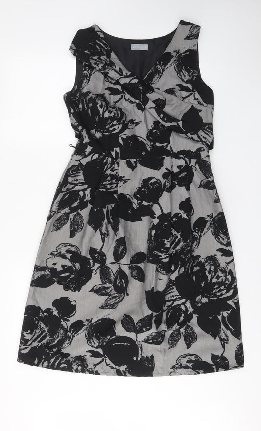 Per Una Womens Grey Floral Cotton Fit & Flare Size 10 V-Neck Zip - Bow, Pleated, Lined