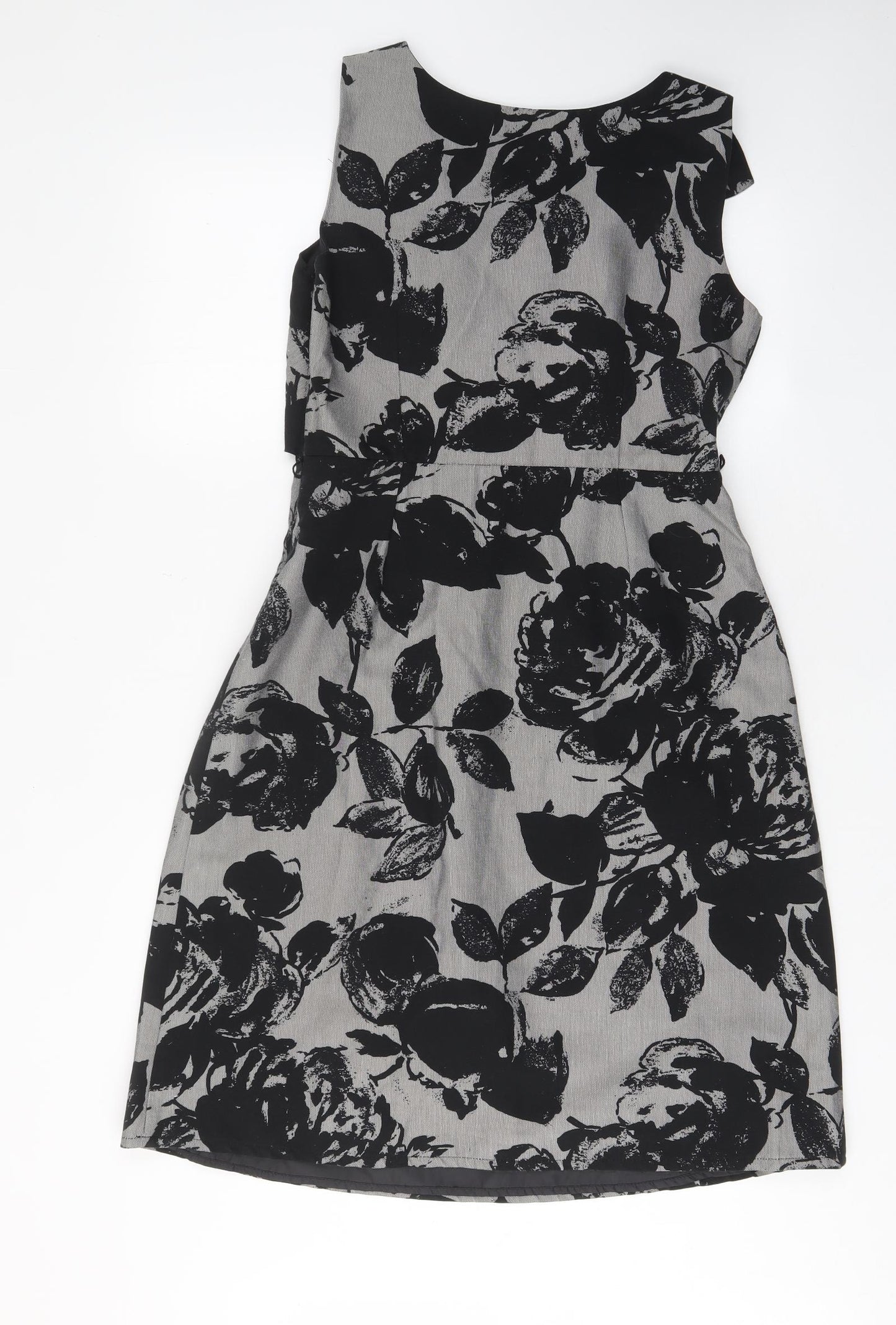 Per Una Womens Grey Floral Cotton Fit & Flare Size 10 V-Neck Zip - Bow, Pleated, Lined