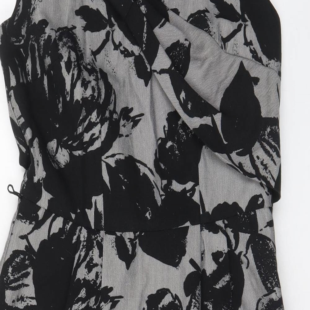 Per Una Womens Grey Floral Cotton Fit & Flare Size 10 V-Neck Zip - Bow, Pleated, Lined