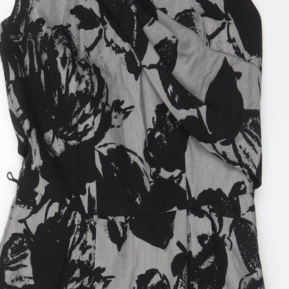 Per Una Womens Grey Floral Cotton Fit & Flare Size 10 V-Neck Zip - Bow, Pleated, Lined