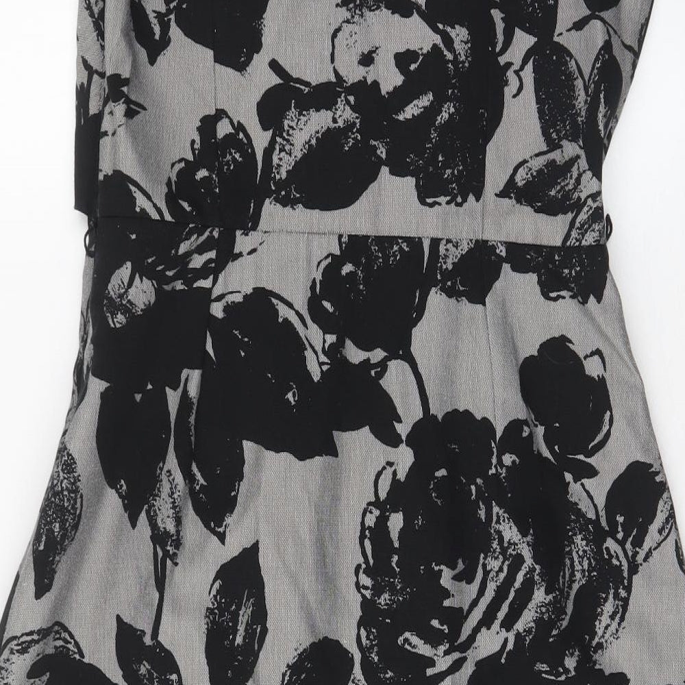 Per Una Womens Grey Floral Cotton Fit & Flare Size 10 V-Neck Zip - Bow, Pleated, Lined
