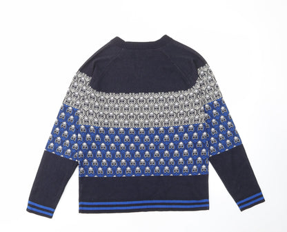 NEXT Mens Blue Crew Neck Geometric Polyester Pullover Jumper Size S Long Sleeve