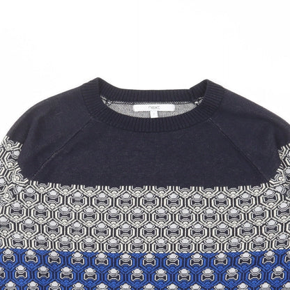 NEXT Mens Blue Crew Neck Geometric Polyester Pullover Jumper Size S Long Sleeve