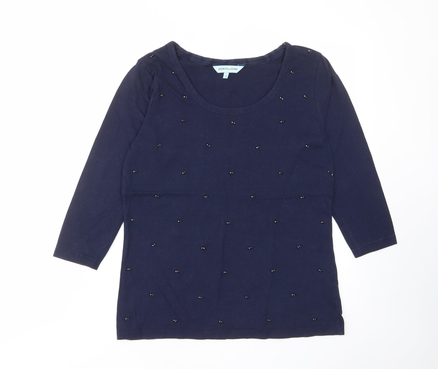 Dickins & Jones Womens Blue Cotton Basic T-Shirt Size S Scoop Neck - Studded