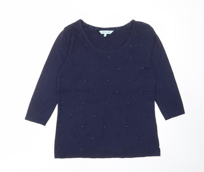 Dickins & Jones Womens Blue Cotton Basic T-Shirt Size S Scoop Neck - Studded