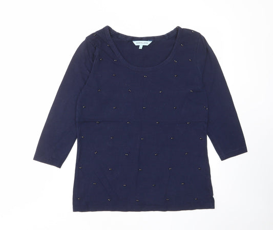 Dickins & Jones Womens Blue Cotton Basic T-Shirt Size S Scoop Neck - Studded
