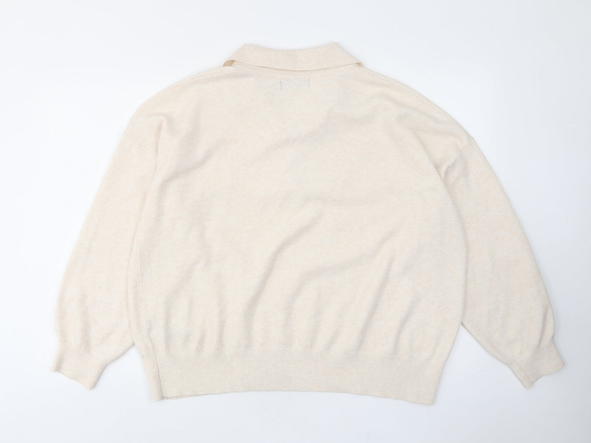 Mark Alexander Womens Beige V-Neck Polyester Pullover Jumper Size XL - Collared