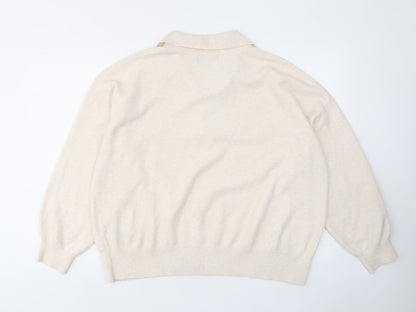 Mark Alexander Womens Beige V-Neck Polyester Pullover Jumper Size XL - Collared