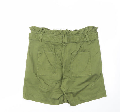 Studio Womens Green Cotton Bermuda Shorts Size 28 in L7 in Regular Zip - Pockets, Belt Loops, Elastic waist, Belted