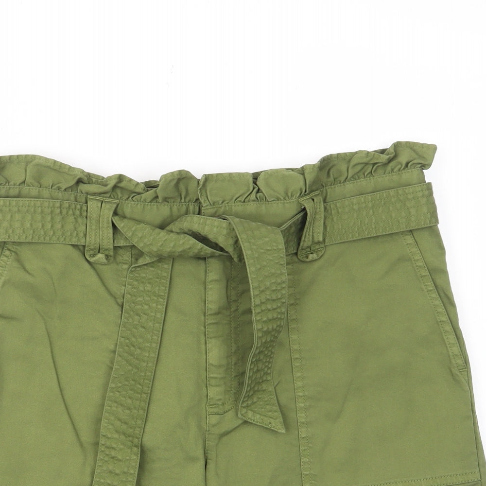 Studio Womens Green Cotton Bermuda Shorts Size 28 in L7 in Regular Zip - Pockets, Belt Loops, Elastic waist, Belted