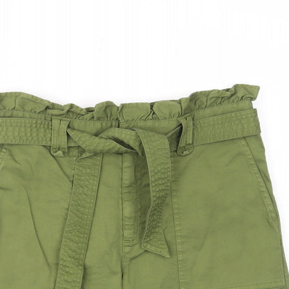 Studio Womens Green Cotton Bermuda Shorts Size 28 in L7 in Regular Zip - Pockets, Belt Loops, Elastic waist, Belted