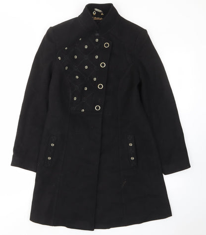 Tasan Womens Black Argyle/Diamond Overcoat Coat Size S Snap - Pockets, Embroided, Collared, Gitter
