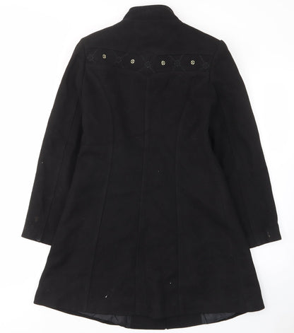 Tasan Womens Black Argyle/Diamond Overcoat Coat Size S Snap - Pockets, Embroided, Collared, Gitter