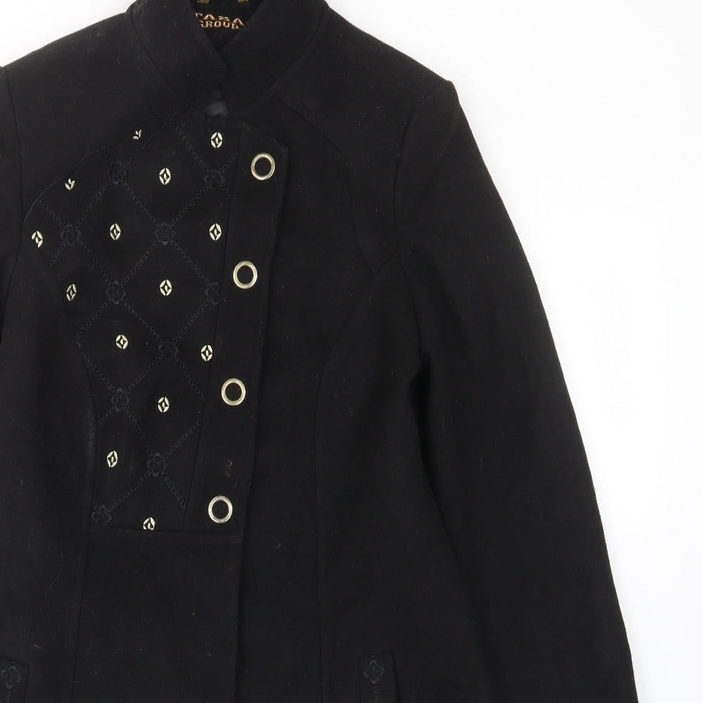 Tasan Womens Black Argyle/Diamond Overcoat Coat Size S Snap - Pockets, Embroided, Collared, Gitter
