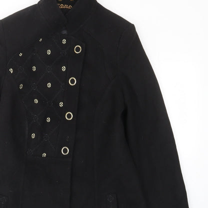 Tasan Womens Black Argyle/Diamond Overcoat Coat Size S Snap - Pockets, Embroided, Collared, Gitter