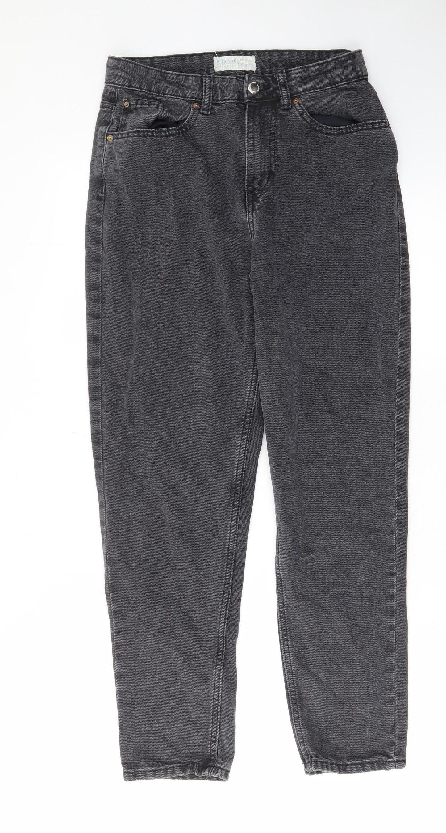 Denim & Co. Womens Grey Cotton Straight Jeans Size 8 L28 in Regular Zip - Pockets, Belt Loops