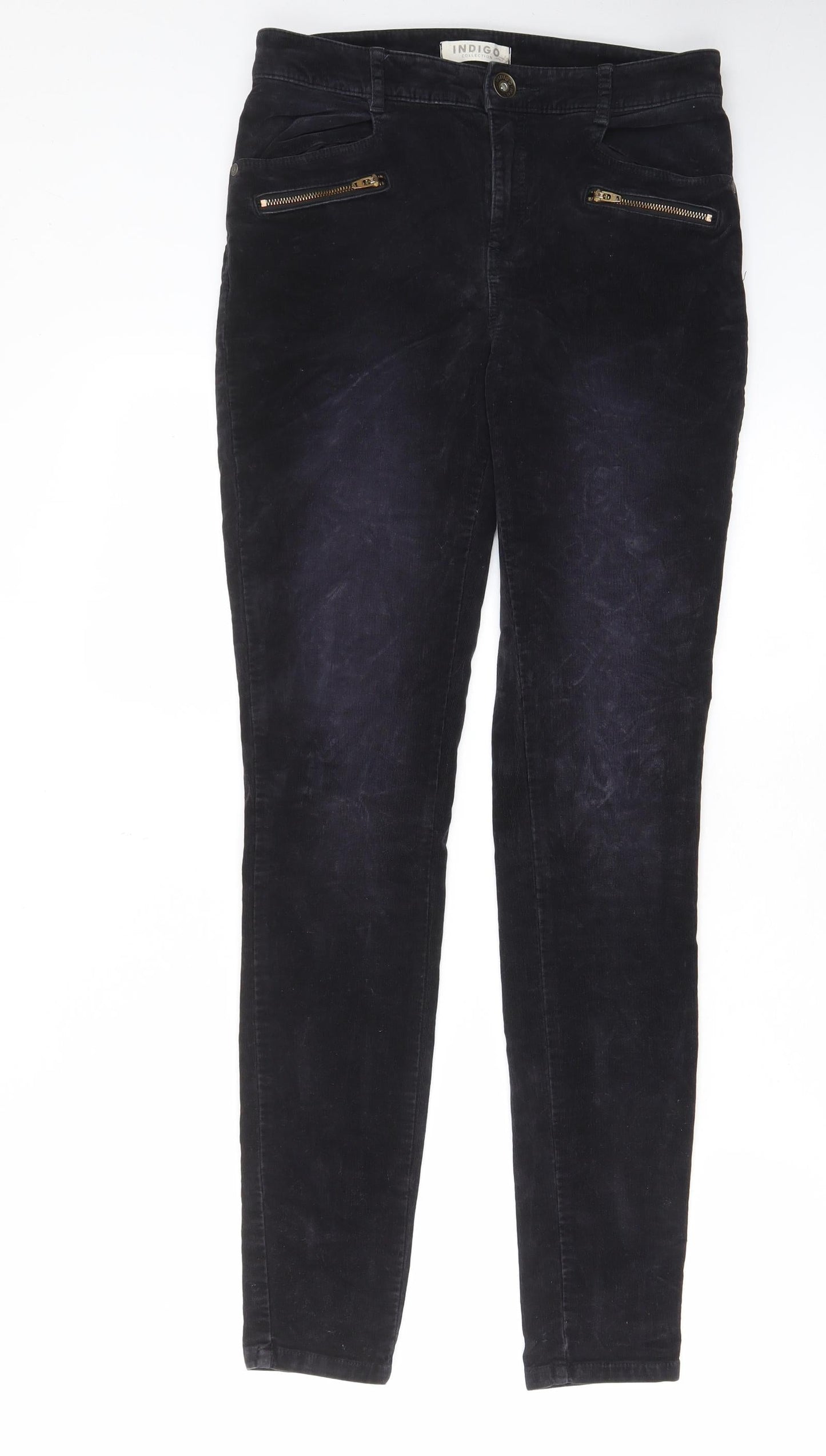 Indigo Womens Blue Cotton Trousers Size 8 L31 in Regular Zip - Pockets, Belt Loops, Zips