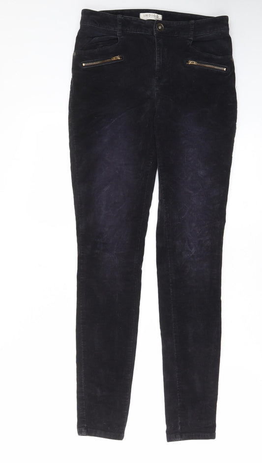 Indigo Womens Blue Cotton Trousers Size 8 L31 in Regular Zip - Pockets, Belt Loops, Zips