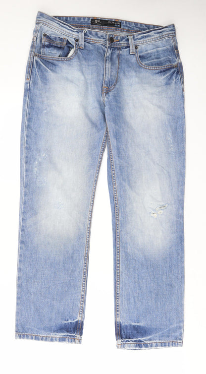 Burton Mens Blue Cotton Straight Jeans Size 34 in L30 in Slim Zip - Short leg, Pockets