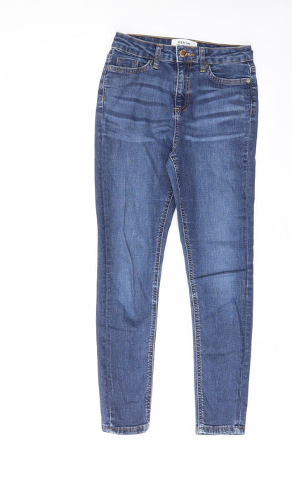 Miss Selfridge Womens Blue Cotton Skinny Jeans Size 6 L30 in Regular Zip - Pockets, Belt Loops