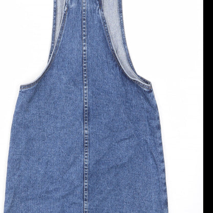Denim & Co. Womens Blue Cotton Pinafore/Dungaree Dress Size 4 Square Neck Button - Pockets