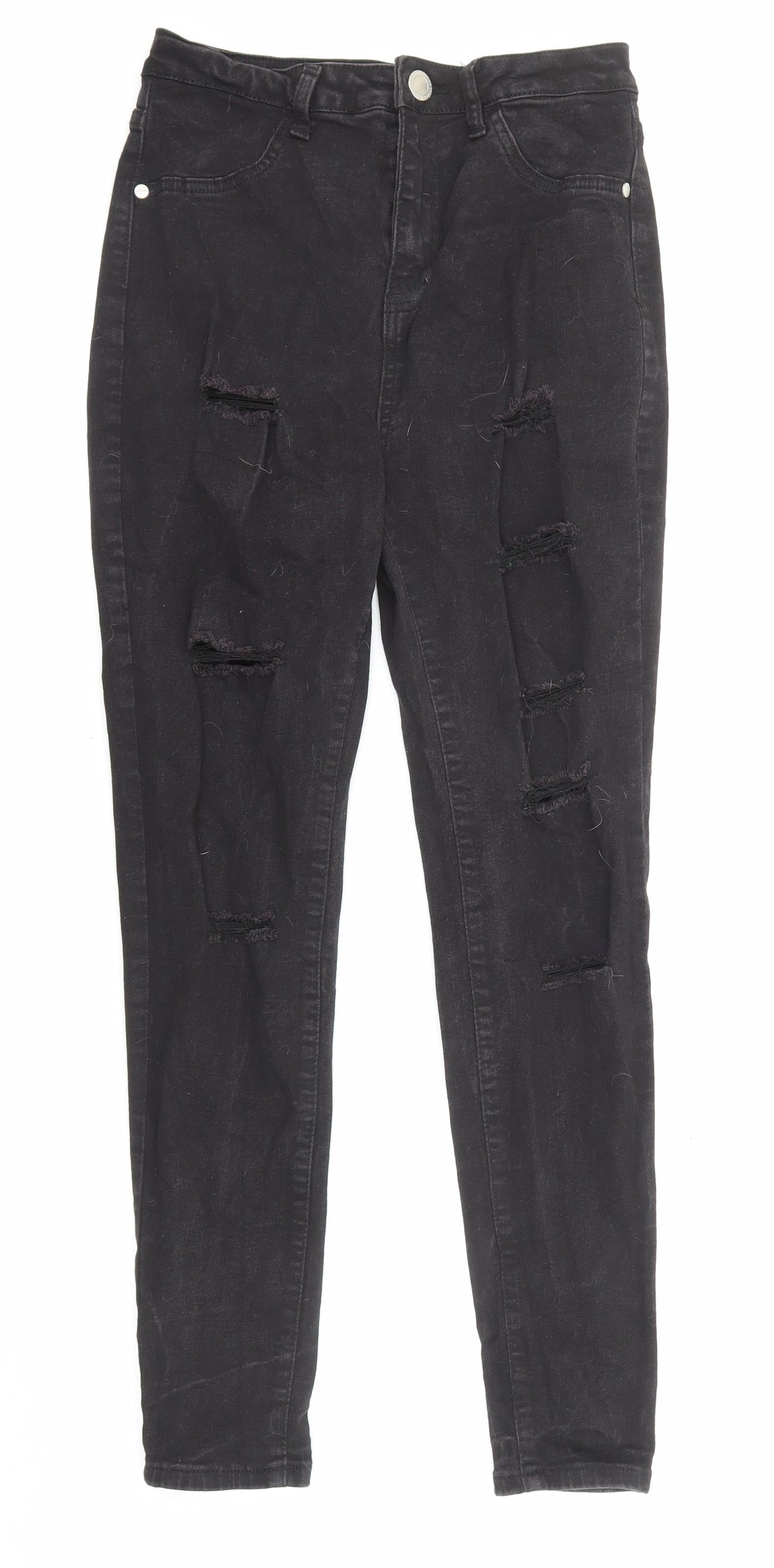 Boohoo Womens Black Cotton Skinny Jeans Size 10 L27 in Regular Zip - Pockets