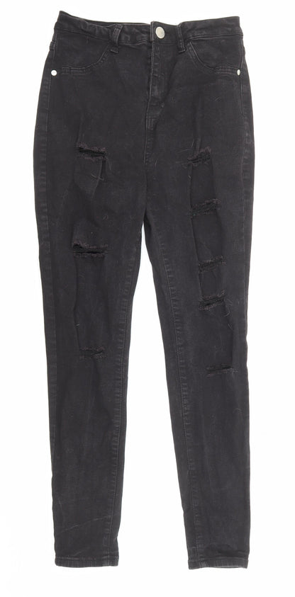 Boohoo Womens Black Cotton Skinny Jeans Size 10 L27 in Regular Zip - Pockets