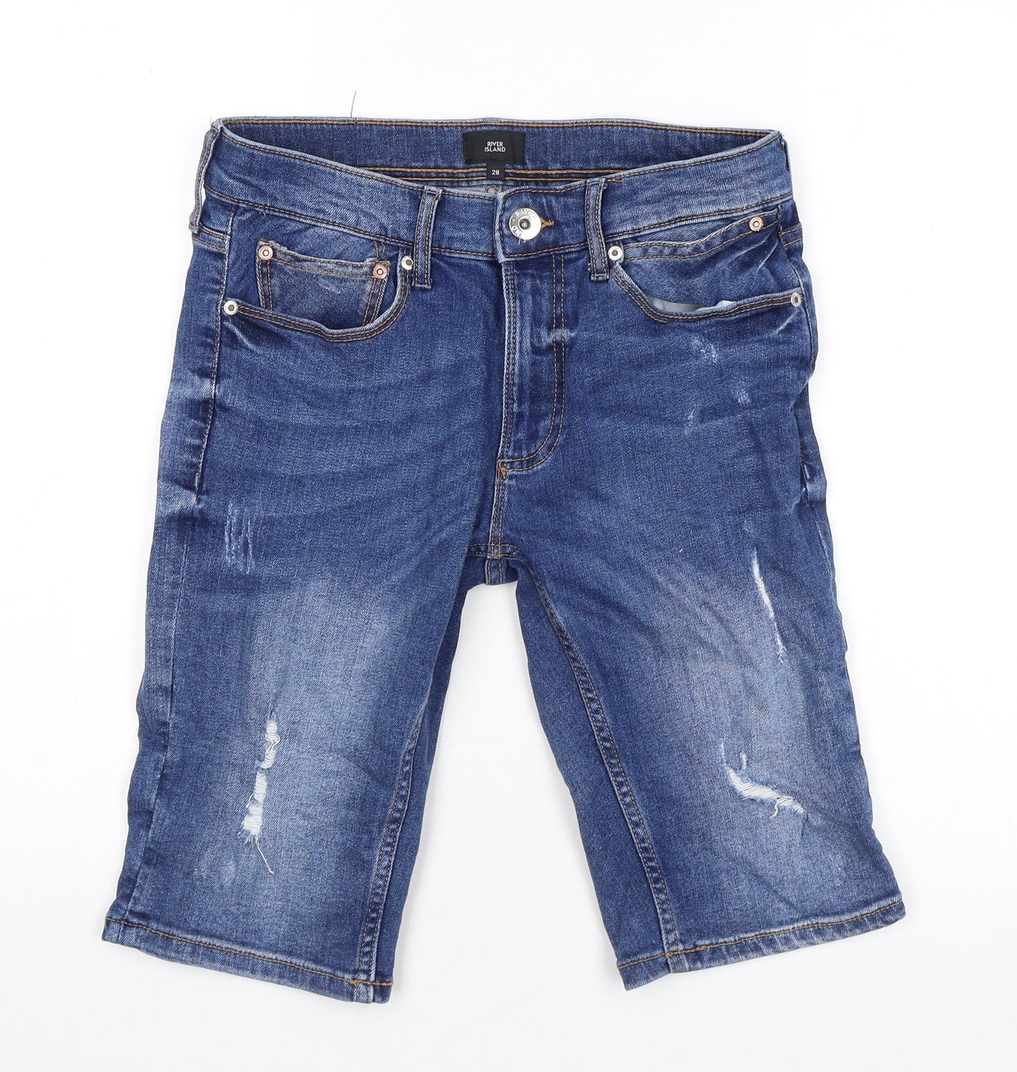 River Island Mens Blue Cotton Bermuda Shorts Size 28 in L11 in Regular Zip