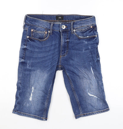 River Island Mens Blue Cotton Bermuda Shorts Size 28 in L11 in Regular Zip