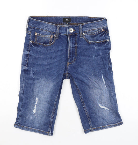 River Island Mens Blue Cotton Bermuda Shorts Size 28 in L11 in Regular Zip